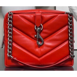 REBECCA MINKOFF Edie Quilted Leather Maxi Top Zip Shoulder Bag, CORAL